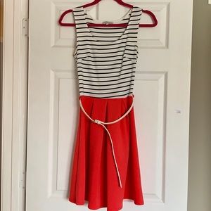 Striped and coral mini dress